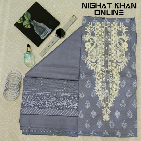 Moonlit Grey 3-piece Unstitched Embroided Suit