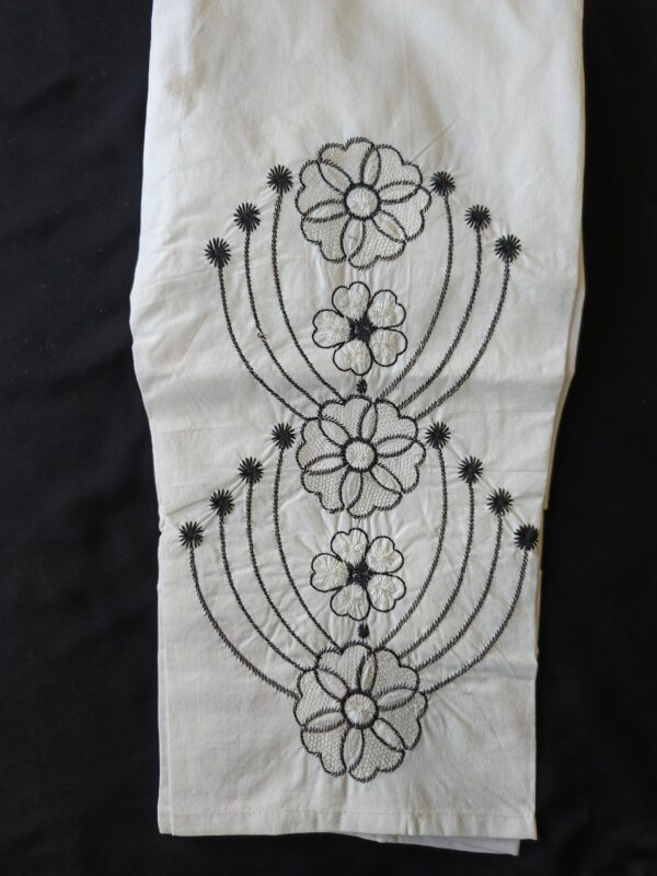 White Cotton Trouser with Black Floral Embroidery - Image 2