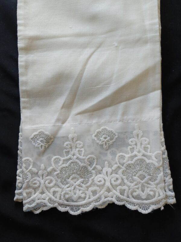 White Trouser with Embroidered Net Lace - Image 2