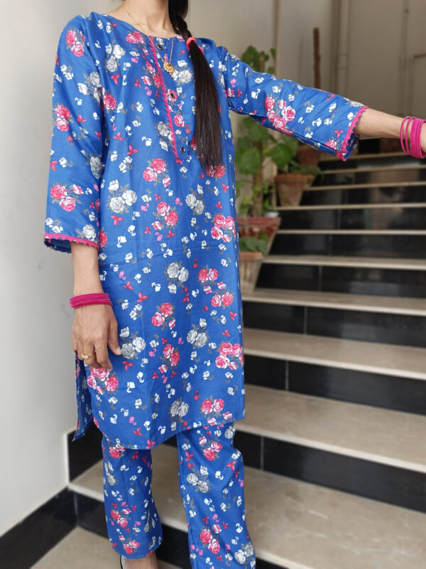 Blue Floral Printed Suit - Image 11