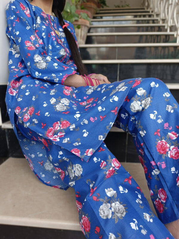 Blue Floral Printed Suit - Image 4