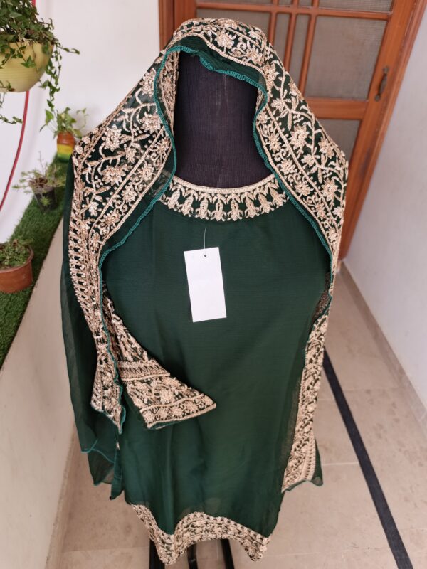 Green Chiffon Embroidered 3-Piece Suit - Image 5