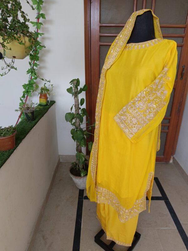 Yellow Chiffon Embroidered 3-Piece Suit - Image 5