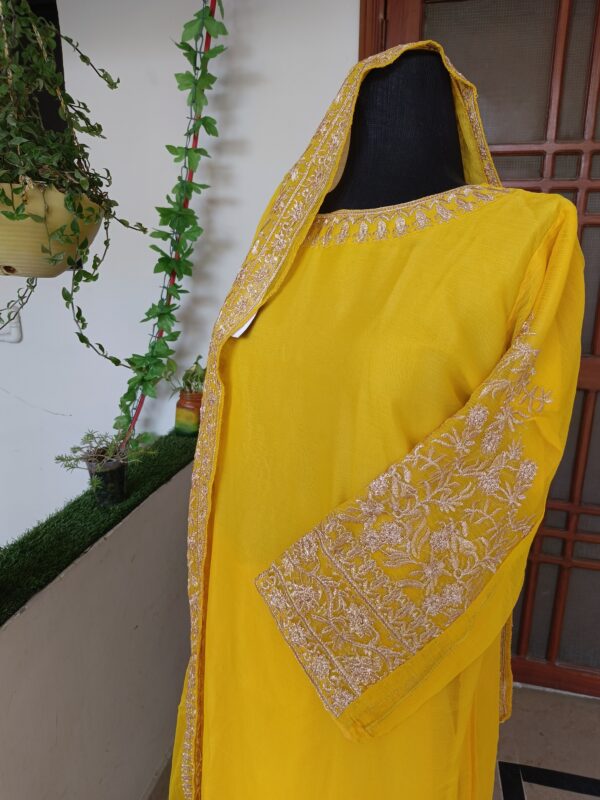 Yellow Chiffon Embroidered 3-Piece Suit - Image 6