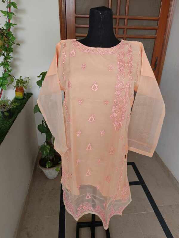 Peach Embroidered Organza Shirt