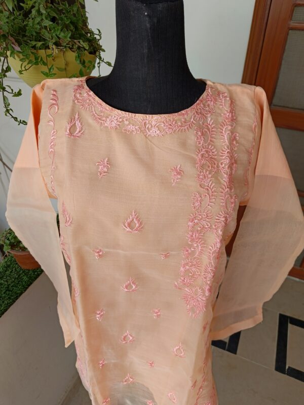 Peach Embroidered Organza Shirt - Image 4