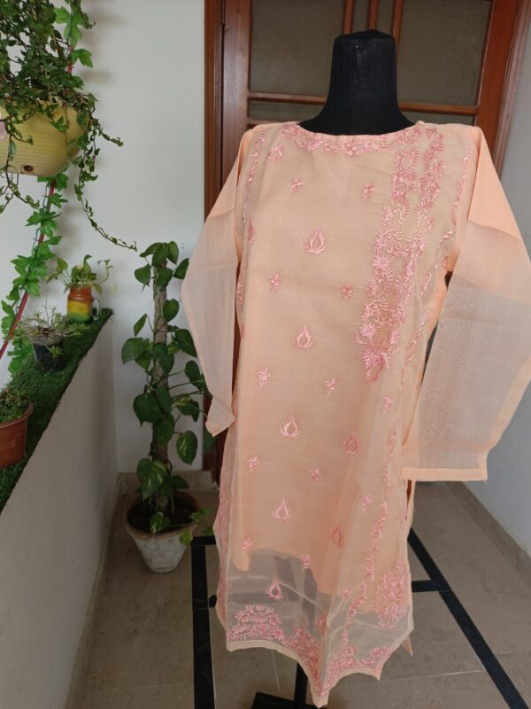 Peach Embroidered Organza Shirt - Image 2