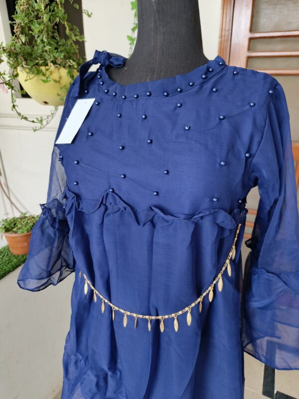 Navy Blue Pearl Chiffon Top - Image 4